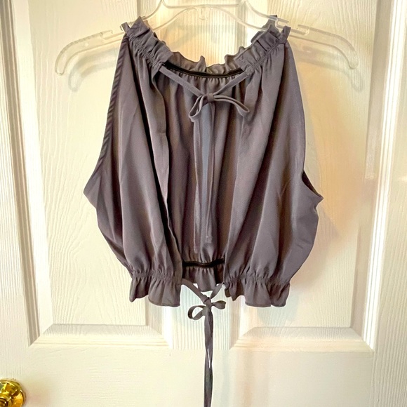 NEW open back crop tank gray adjustable tieS stretch ruffleD sexy - Picture 4 of 8